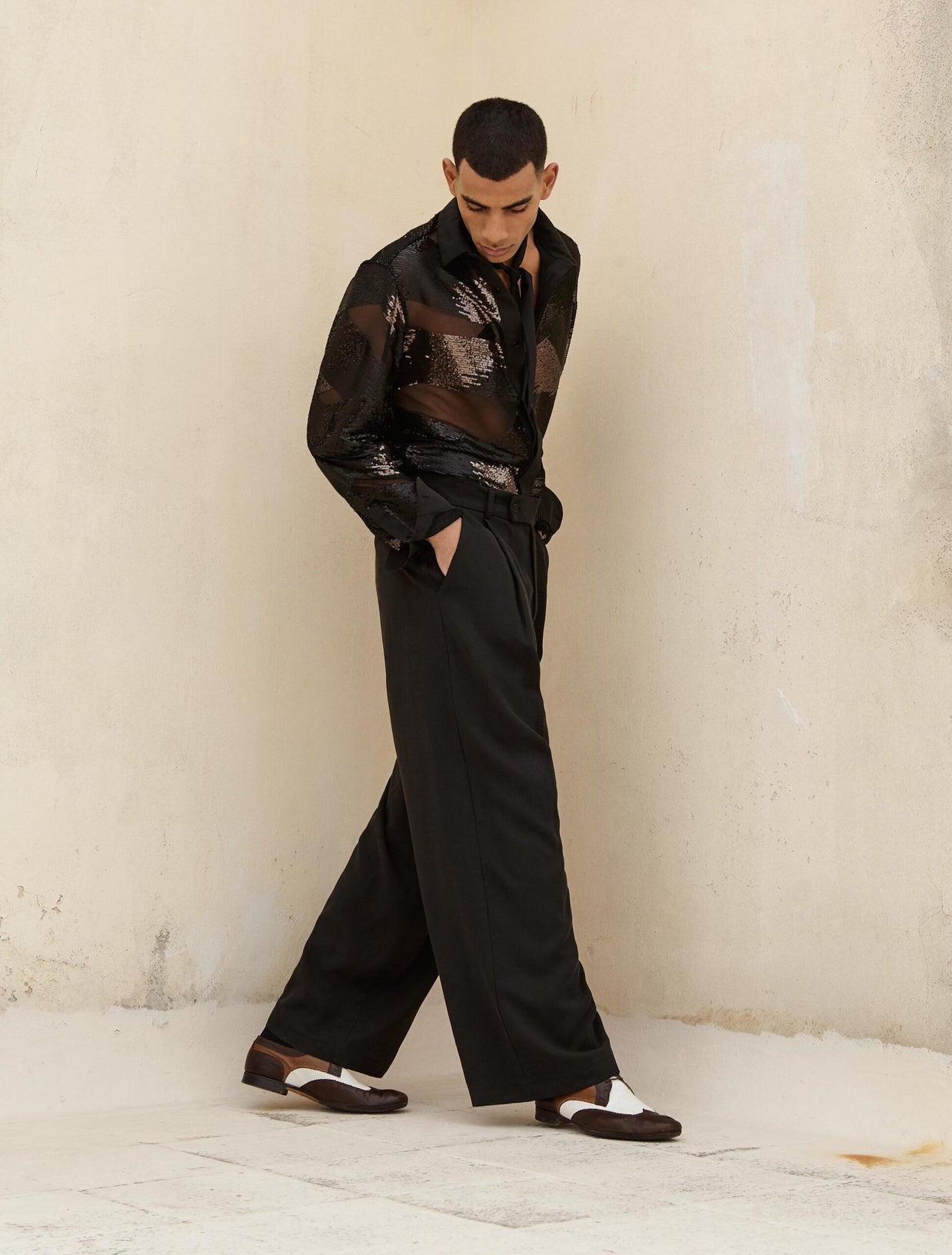 NOIR PALAZZO TROUSERS
