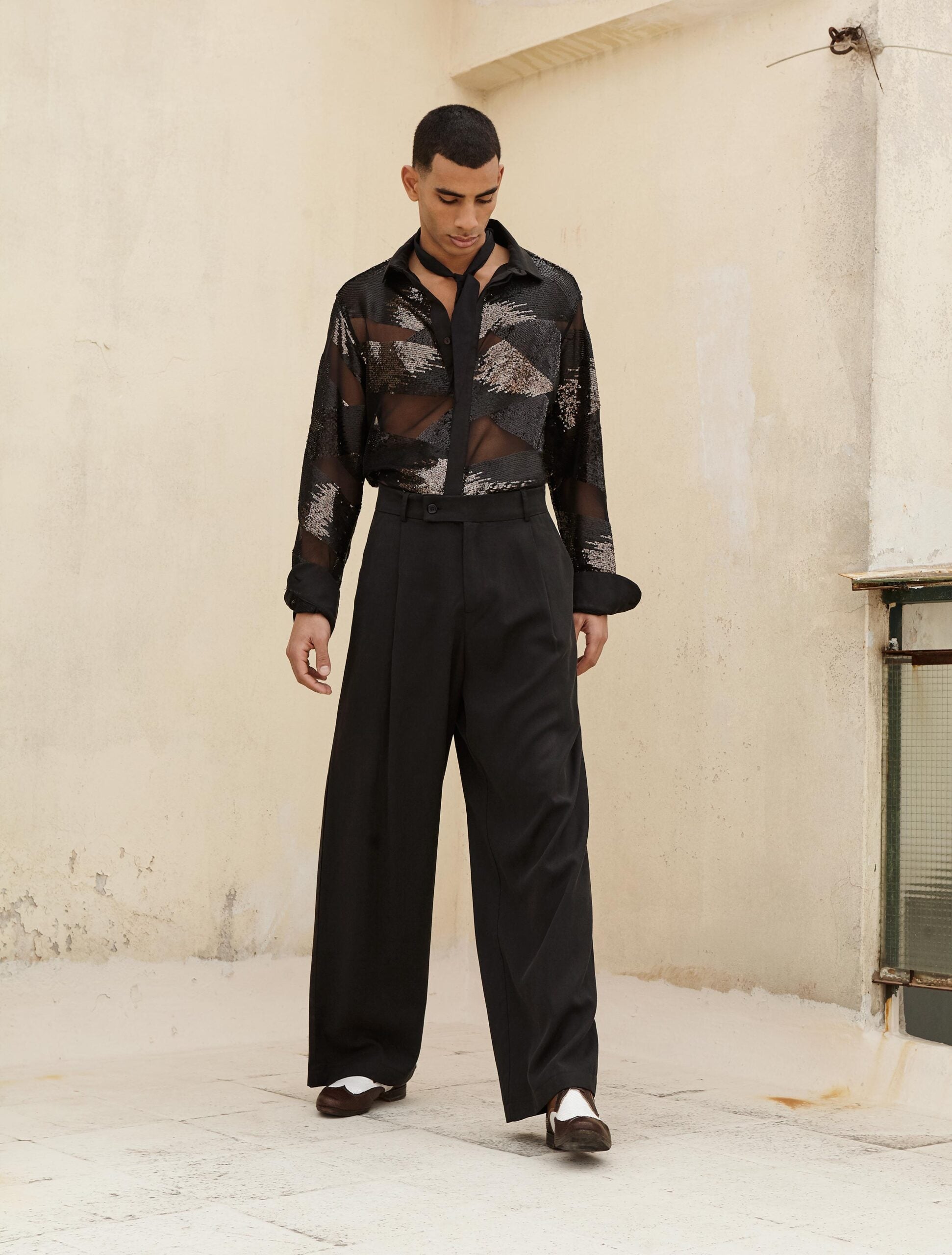 NOIR PALAZZO TROUSERS