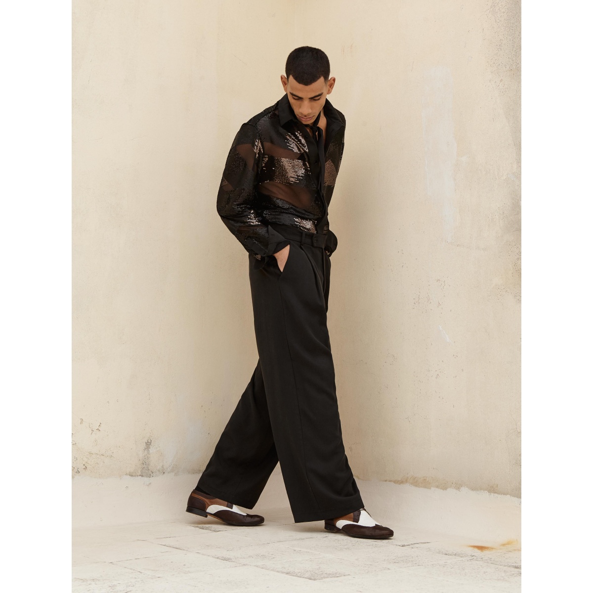 NOIR PALAZZO TROUSERS